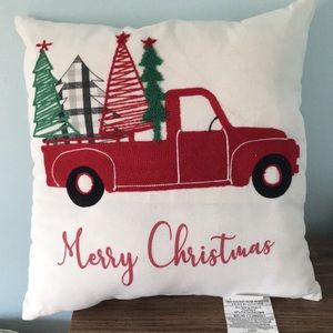 Christmas throw pillow with red truck